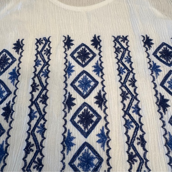 Kenar White and Blue Embroidered Sleeveless Tank Top Size Large - Picture 3 of 9